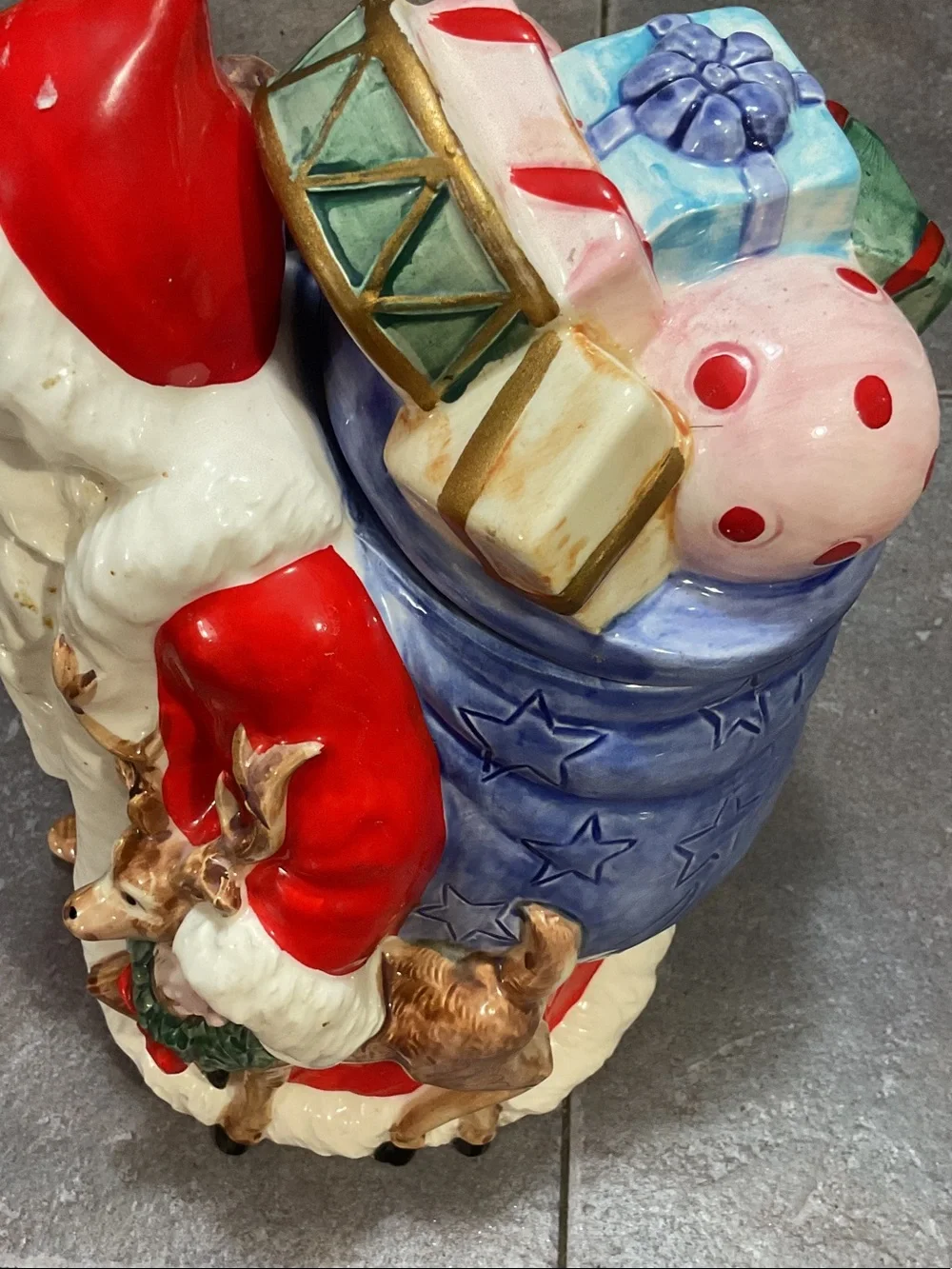 Hand-Painted Ceramic Santa Figurine with Reindeer - Red and White
